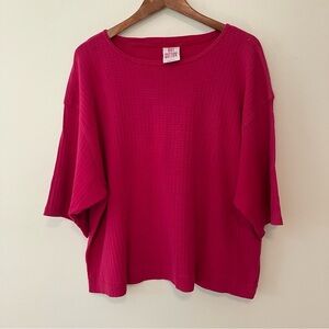 Hot Cotton Short Sleeve Shirt Sz L Waffle Knit Pink Woven Boxy Oversized USA